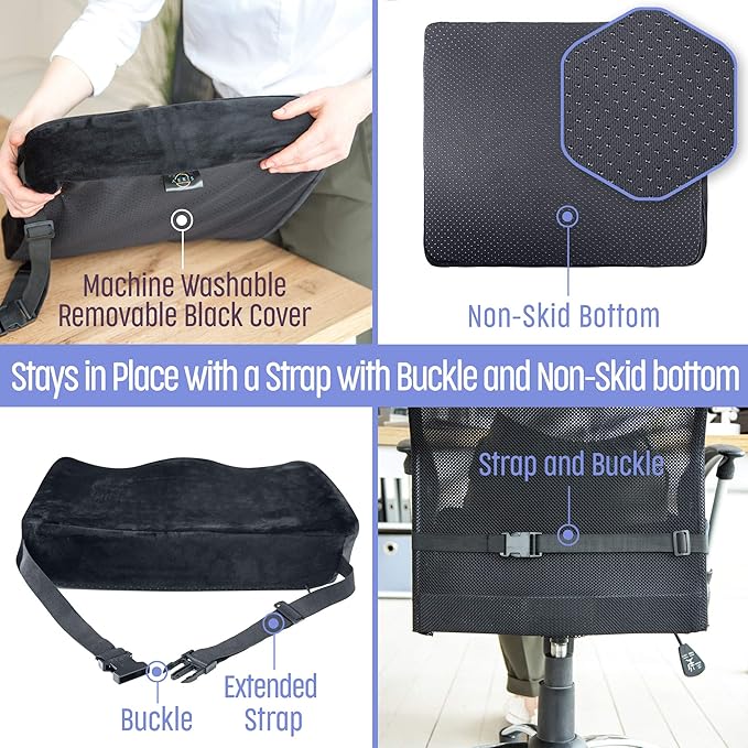 Aeris Large Seat Cushion for Office Chairs - Ergonomic Memory Foam Chair Cushion for Enhanced Comfort During Long Hours of Sitting &Driving - Ideal for Car&Truck Seats,Wheelchairs -With Washable Cover