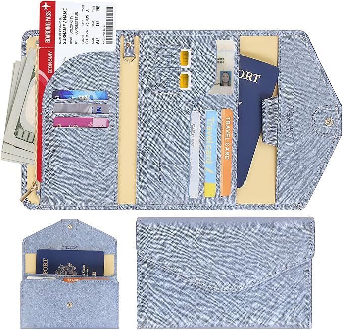 Passport Holder Passport Wallet Travel Essentials Document Organizer, Passport Cover Rfid Travel Wallet Womens | RFID secure, 6 card slots, 10 sim pockets, passport holder with zip-around wallet, slim fit for women travelers.