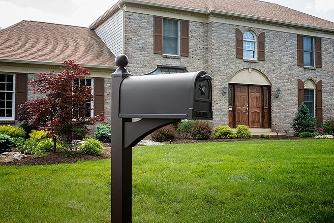 Architectural Mailboxes Arlington Steel Post Mount, Textured Bronze, Large | Galvanized steel build for outside with weather-resistant build and rust-resistant powder-coat finish. USPS approved.