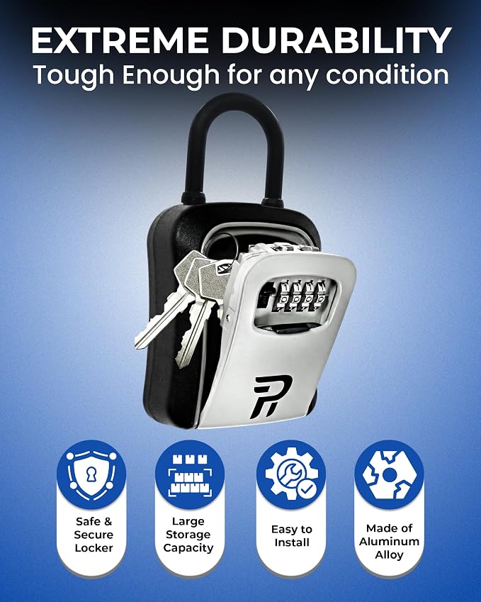 Key Lock Box for Outside – Large Outdoor Lockbox for Keys with Code, 4-Digit Combination Hidden Safe to Hide a Key Outside, Portable Safe Key Storage, 6.7 in, 1 Pack