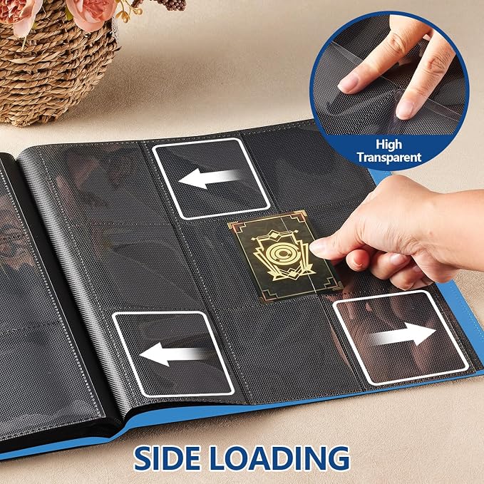 Card Binder, EDUDIIU 9 Pockets Premium Trading Card Binders, Cards Collection Binder Album, Side Loading Yugioh Holder Book for Sport, Football, Baseball Collector - Blue