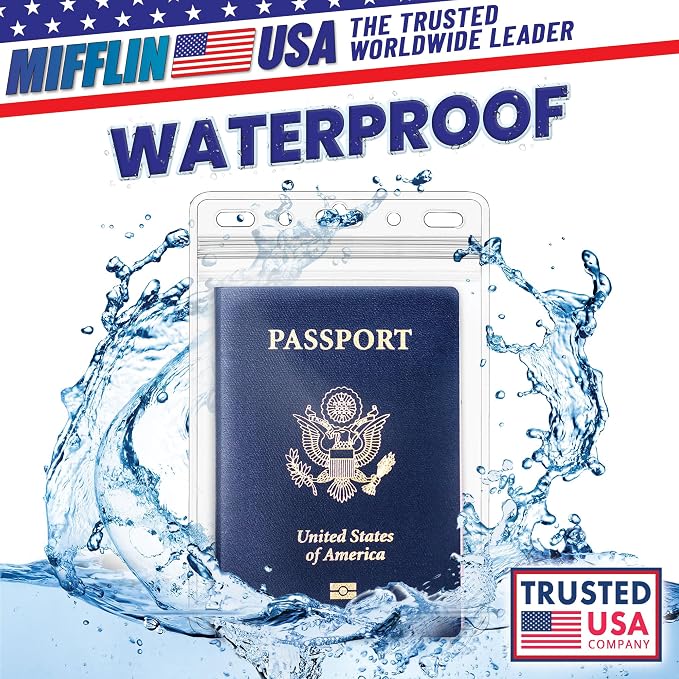 Mifflin-USA Passport & Card Holders (Clear, 4x6 inch, 50 Pack), Extra Large (XXL) ID Name Badge Holder, Waterproof Vertical Plastic Card Holders