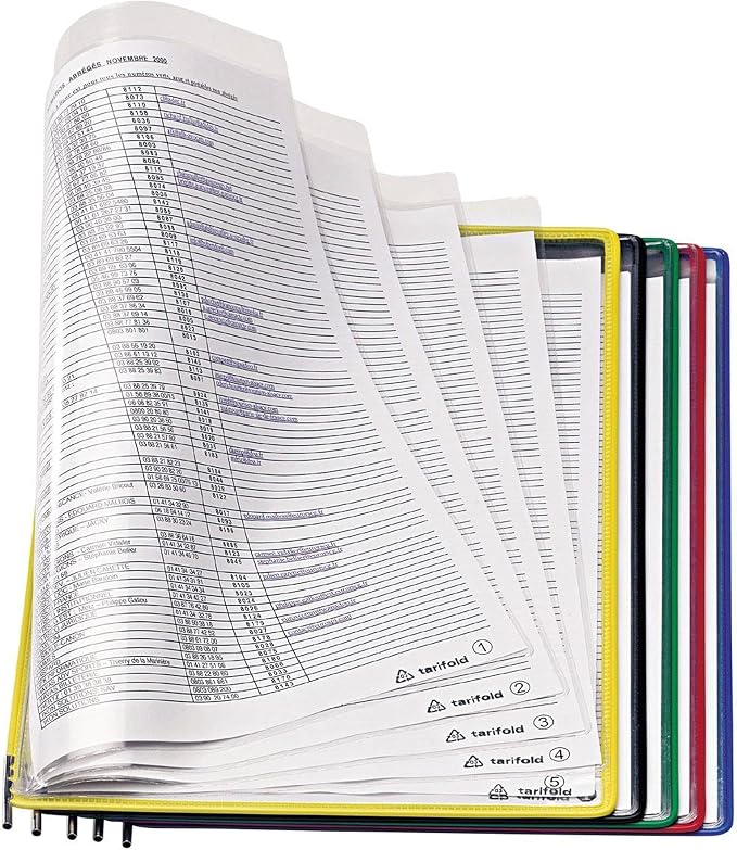 Tarifold FoldFive Desktop Reference System, 50 Pockets, Assorted | 10 folding panels with 5 clear pockets each hold 100 letter-size sheets, compact desktop design, assorted colors