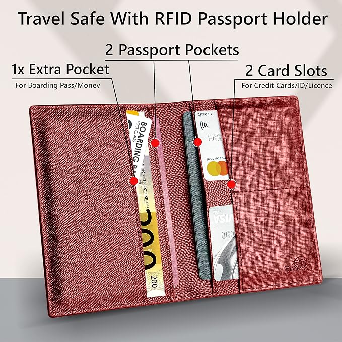 2 Passport Holder - Travel Essentials, RFID Blocking Wallet Credit Card Organiser, Plain Accessories Slim Cover For Men & Women | Travel Essentials