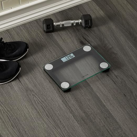 Taylor Digital Bathroom Scale for Body Weight, Large 9.7 x 6.7 Inch Clear Glass Platform, 400 lb Capacity, 2.4 Inch Display, Stainless Steel Accents, Includes Canvas Travel Bag
