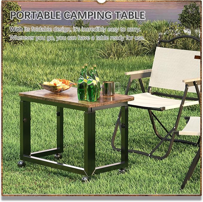 4NM No Tool Assembly 23.6" Small Desk, Folding Portable Desk with Wheels, Adjustable Height Foldable Computer Home Office Desks, Collapsible Study Writing Table for Space Saving Bedroom - Rustic Brown