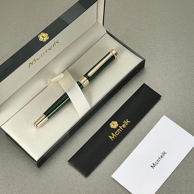 Lacquer Rollerball Pen - Stunning Luxury Green Pen, 24K Gold Plating, Schmidt Refill, Precision Flow Ink, Fancy Roller Ball Gift Set for Men & Women, Christmas, Executive Office, Nice Pens
