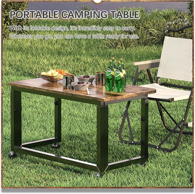 4NM No Tool Assembly 31.5" Small Desk, Folding Portable Desk with Wheels, Adjustable Height Foldable Computer Home Office Desks, Collapsible Study Writing Table for Space Saving Bedroom - Rustic Brown