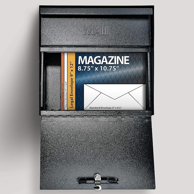 Mail Boss 7162 Metro, Black High Capacity Wall Mounted Locking Security Mailbox,Medium